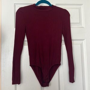 Red mock neck, long sleeve bodysuit